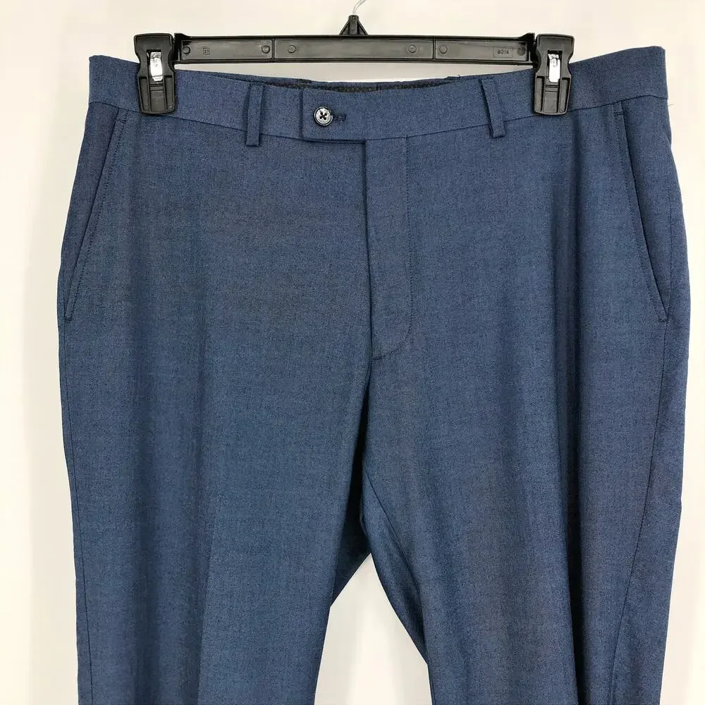 SAVILE ROW CO Men Brixton Suit Pant 36x33 Navy Blue Extra Trim Fit Trouser